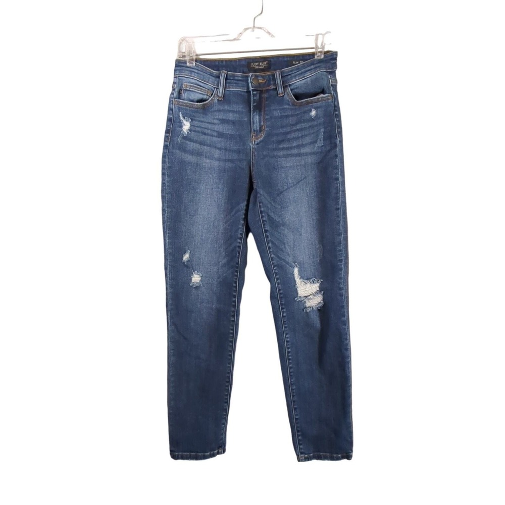 Judy Blue Jeans‎ Womens 7/28 Blue Slim Fit Distressed